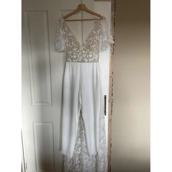 Rime Arodaky Malak Embroidered Tulle and Crepe Bridal Jumpsuit - Picture 2 of 9